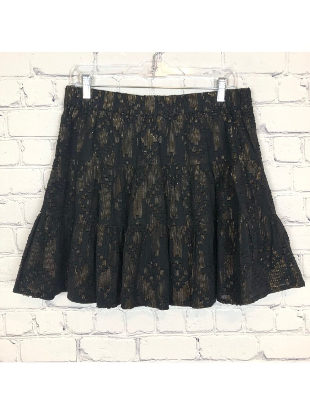 Roller Rabbit Ashton Lurex Skirt Size M Black Shimmer Tiered